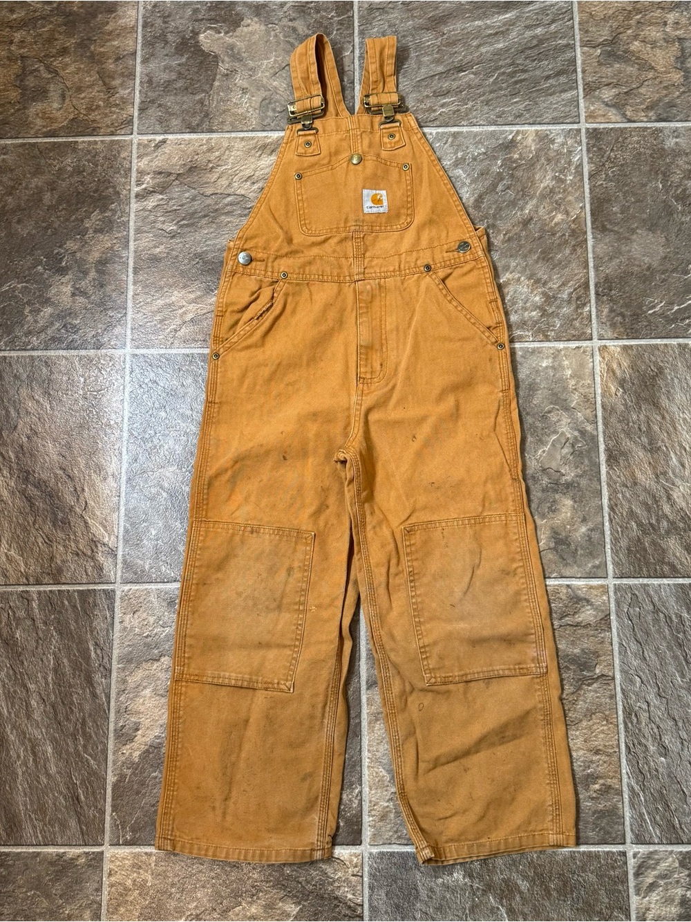 Carhartt Kids Overalls Size 7 Brown Duck Canvas Bib Youth Workwear Boys